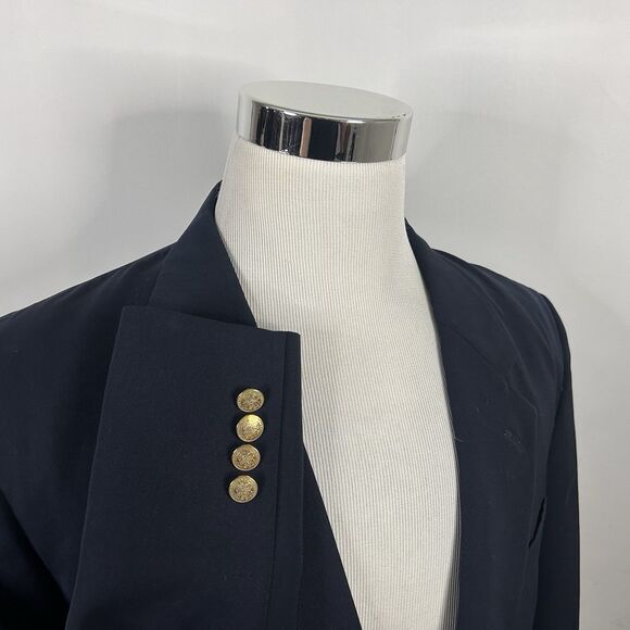 LL Bean 44R Blazer Navy Blue Gold Two Button Lined Vented Micro Polyester - Picture 1 of 7